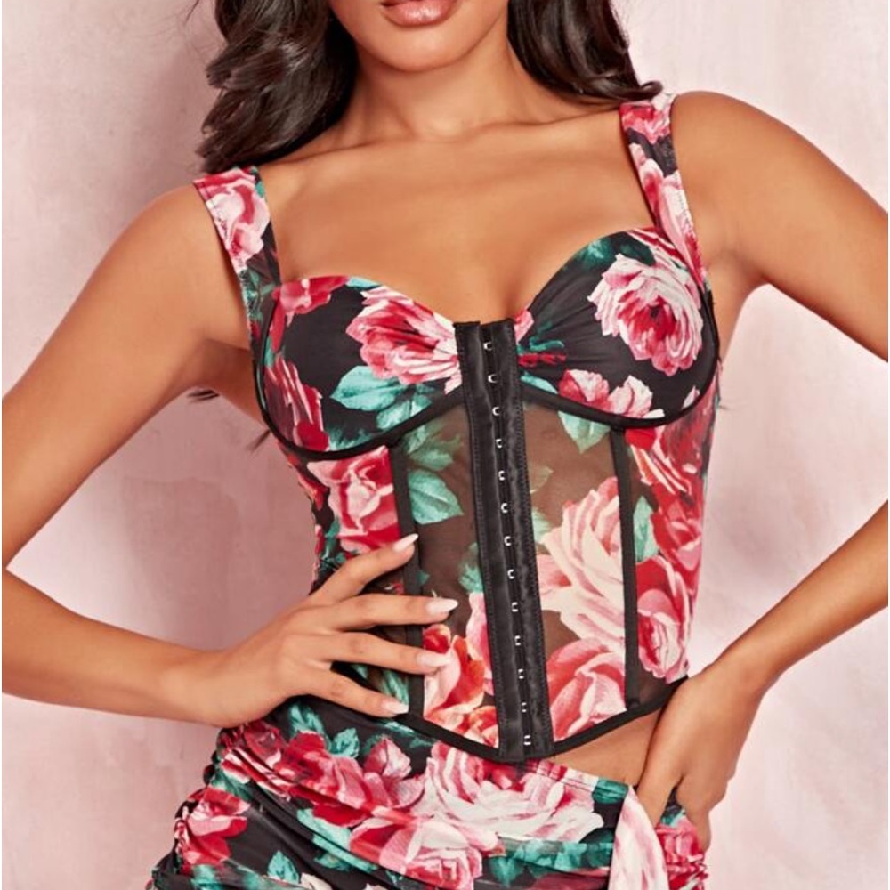 Shein Bae Bustier Corset Mesh Top